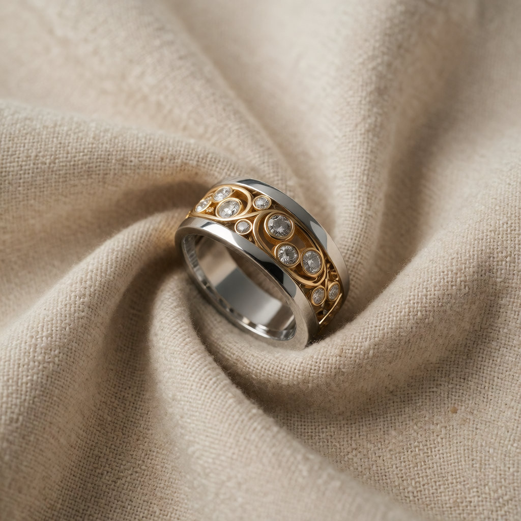 Gold & Silver Ring Muirne with Crystal