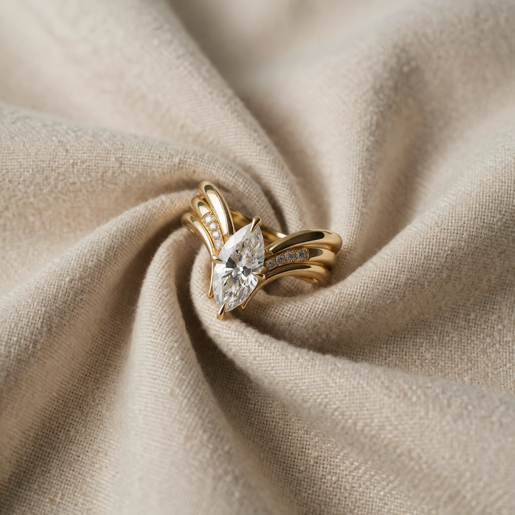 Gold-Plated Ring Caoimhe with Marquise Crystal