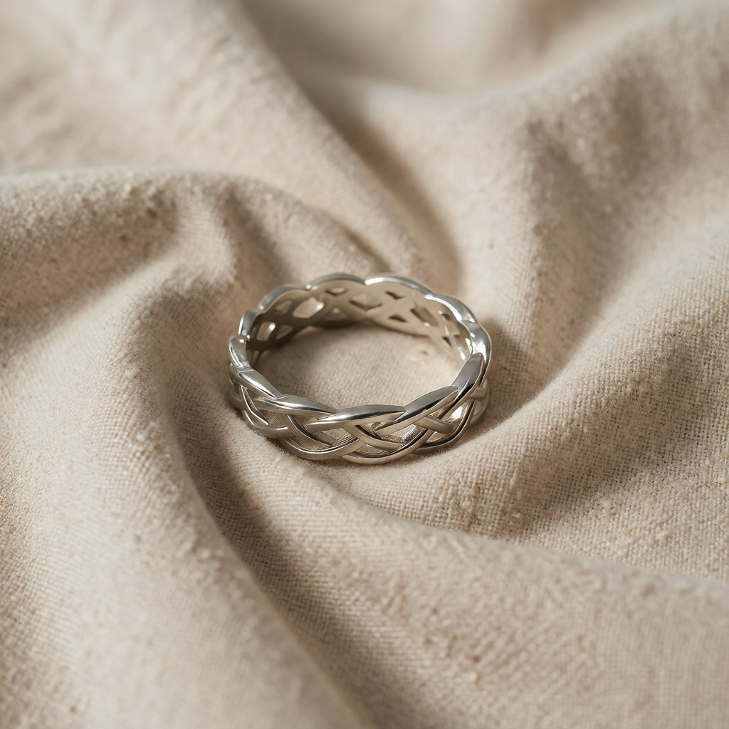 Silver Band Ring Sorcha with Celtic Weave