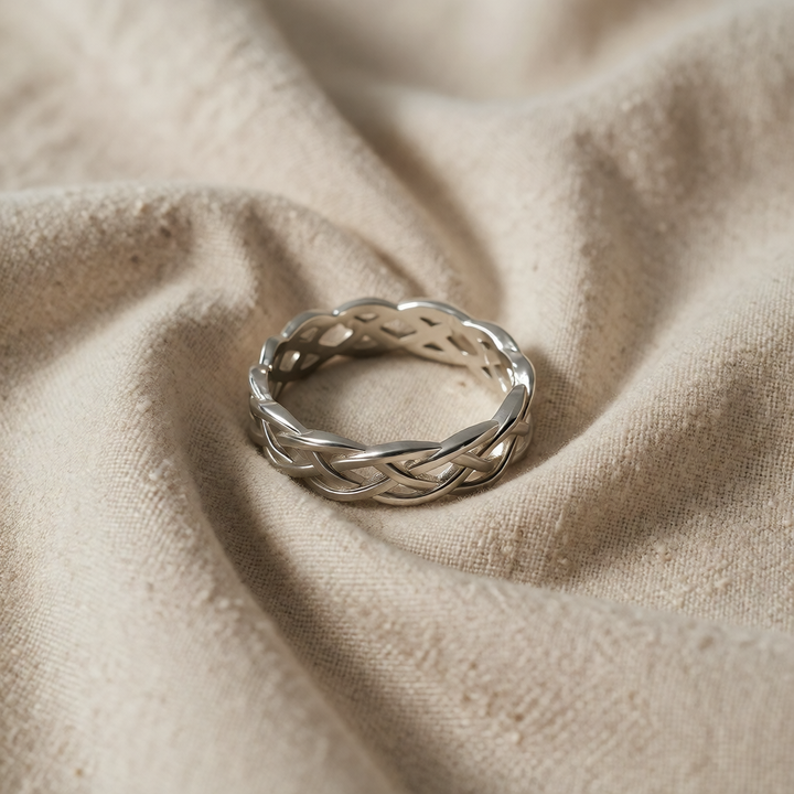 Silver Band Ring Sorcha with Celtic Weave