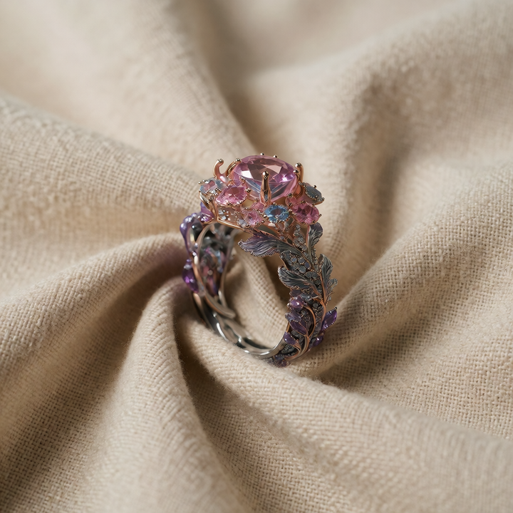 Silver & Rose Gold Ring Aoibhinn with Floral Motif