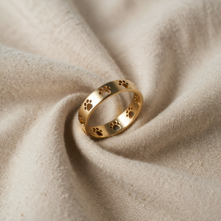 Gold Stainless Steel Ring with Paw Print Motif
