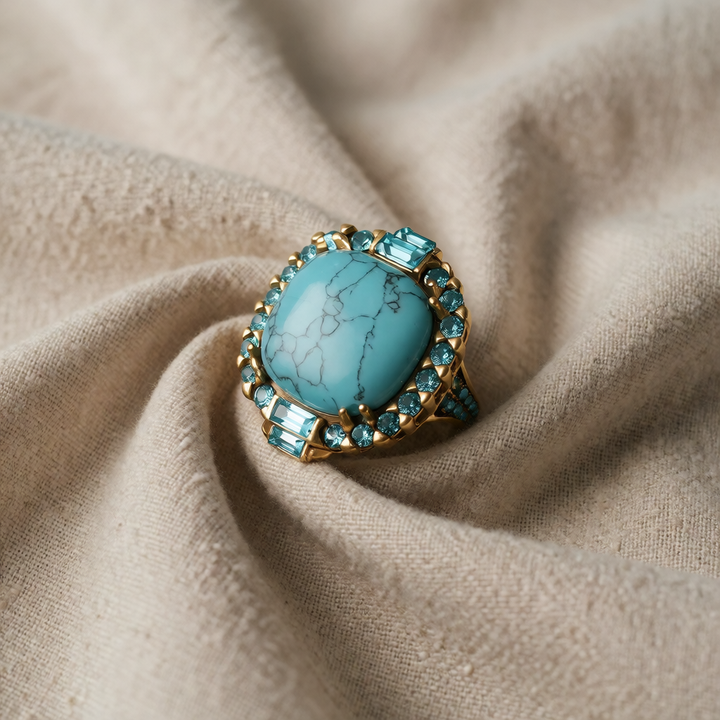 Gold Ring Aisling with Turquoise & Blue Zircon