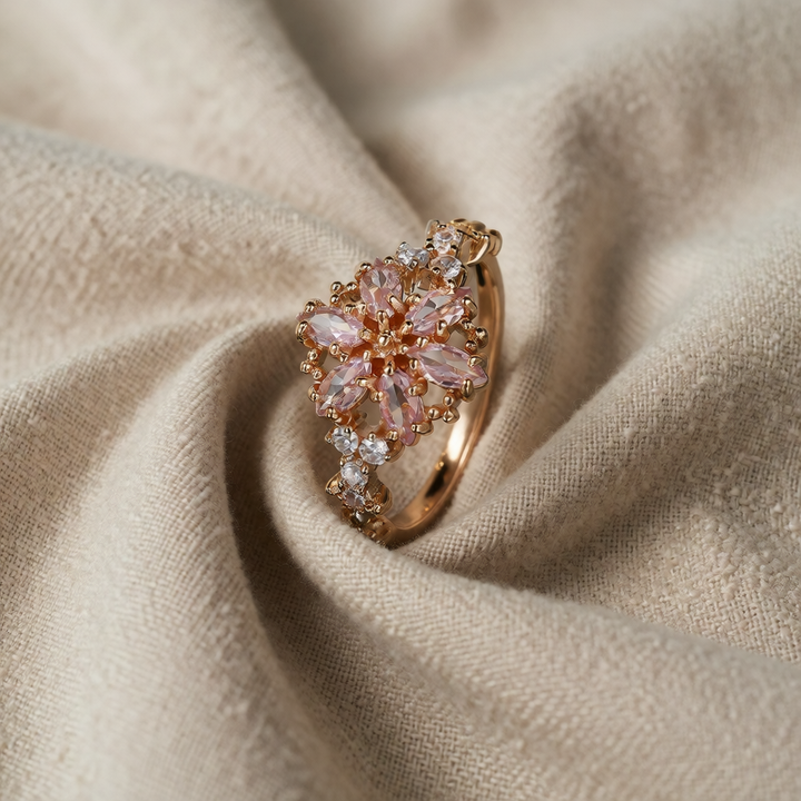 Rose Gold Floral Ring Gráinne with Pink Zirconia