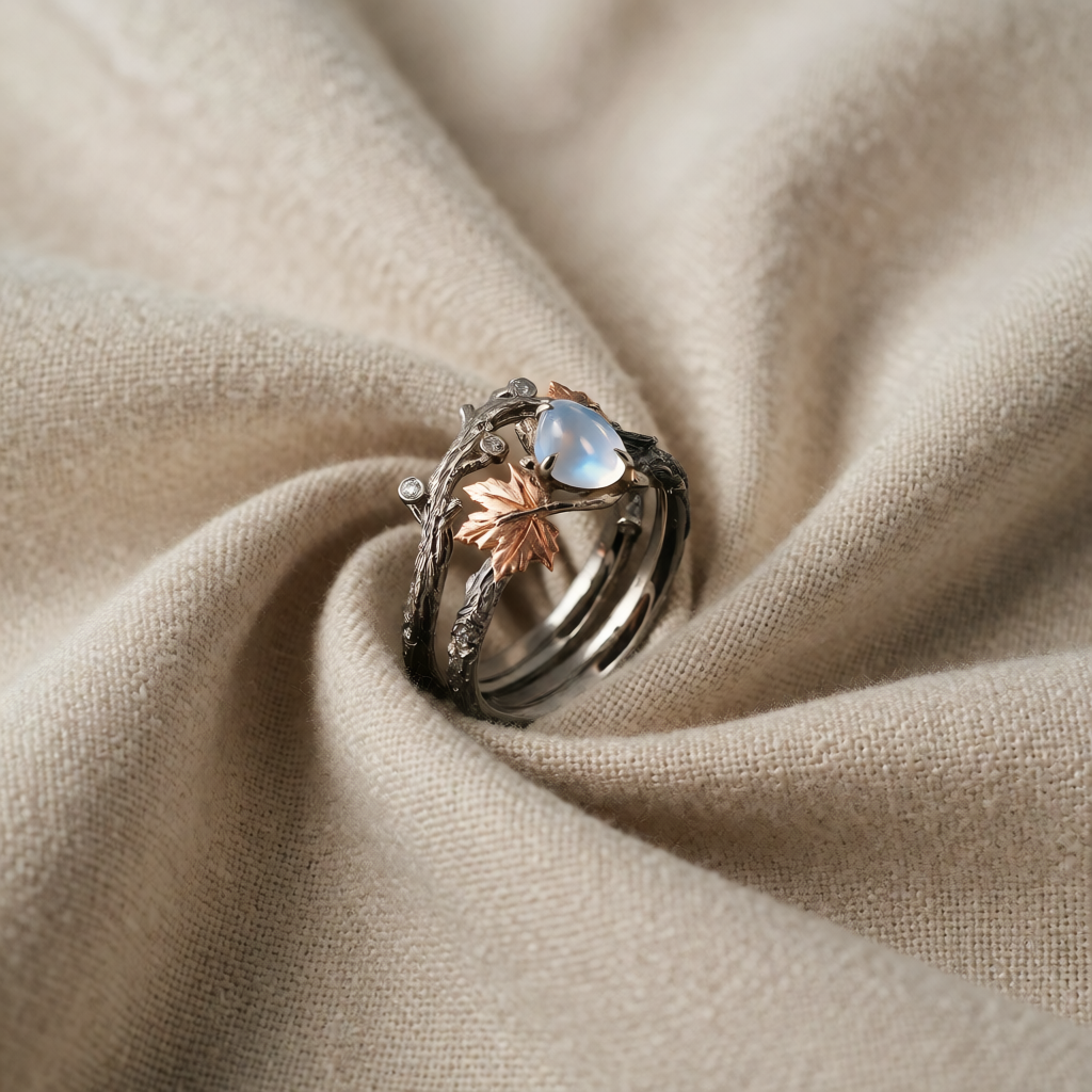 Silver & Rose Gold Ring Fiadh with Moonstone