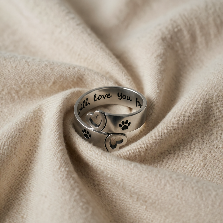Stainless Steel Ring with Hearts and Paw Prints