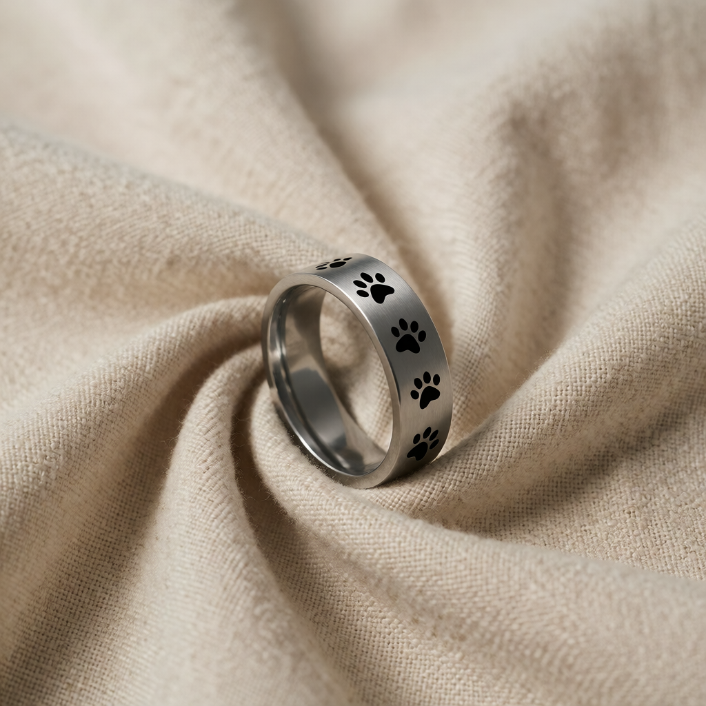 Stainless Steel Ring Emer with Paw Print Motif