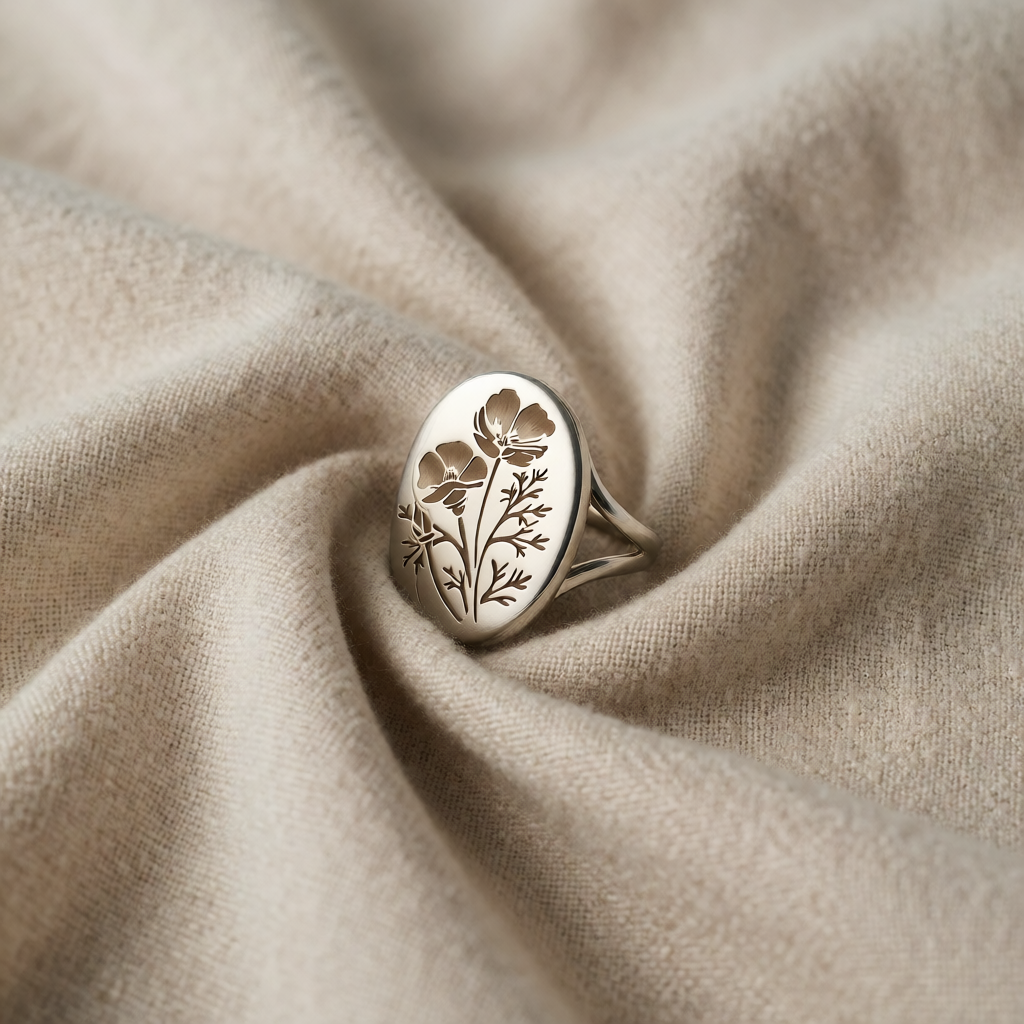 Silver Ring Fiadh with Floral Engraving