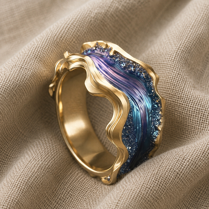 Gold-Plated Ring Clíona with Ocean Wave Motif