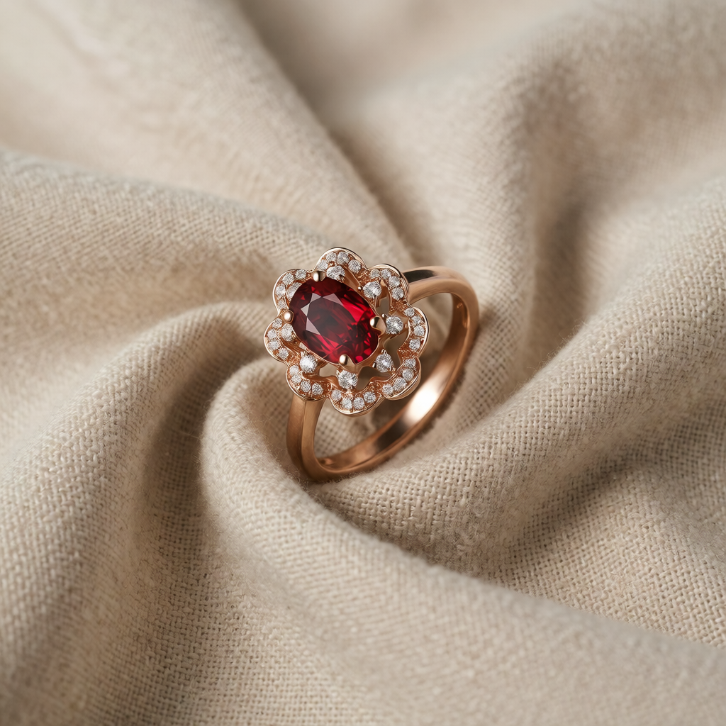 Rose Gold Ring Saoirse with Ruby