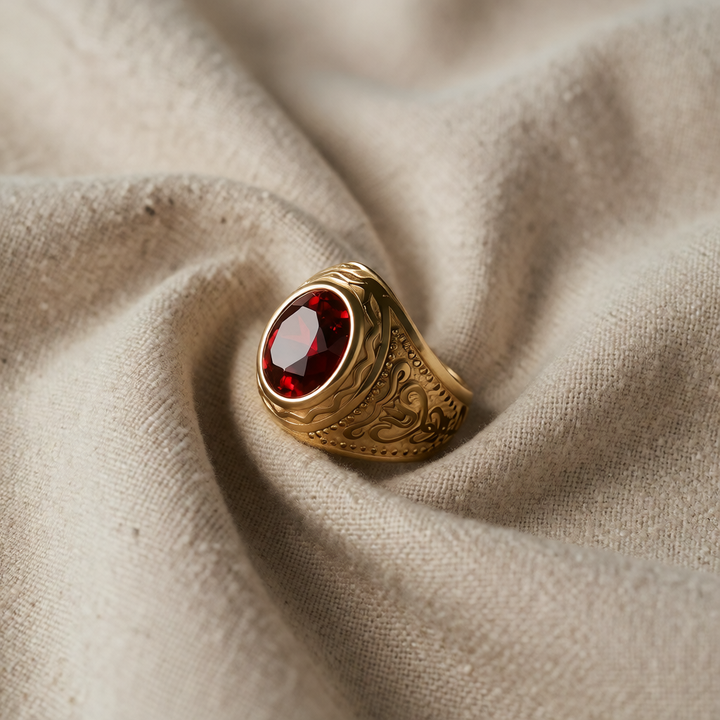 Gold Signet Ring Dervla with Ruby