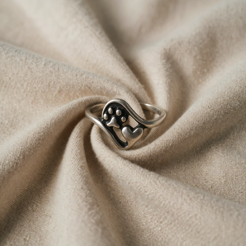 Silver Ring Dáiríne with Paw Print & Heart Motif