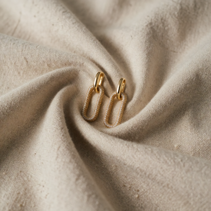 Gold Drop Earrings Niamh with Crystal Pavé