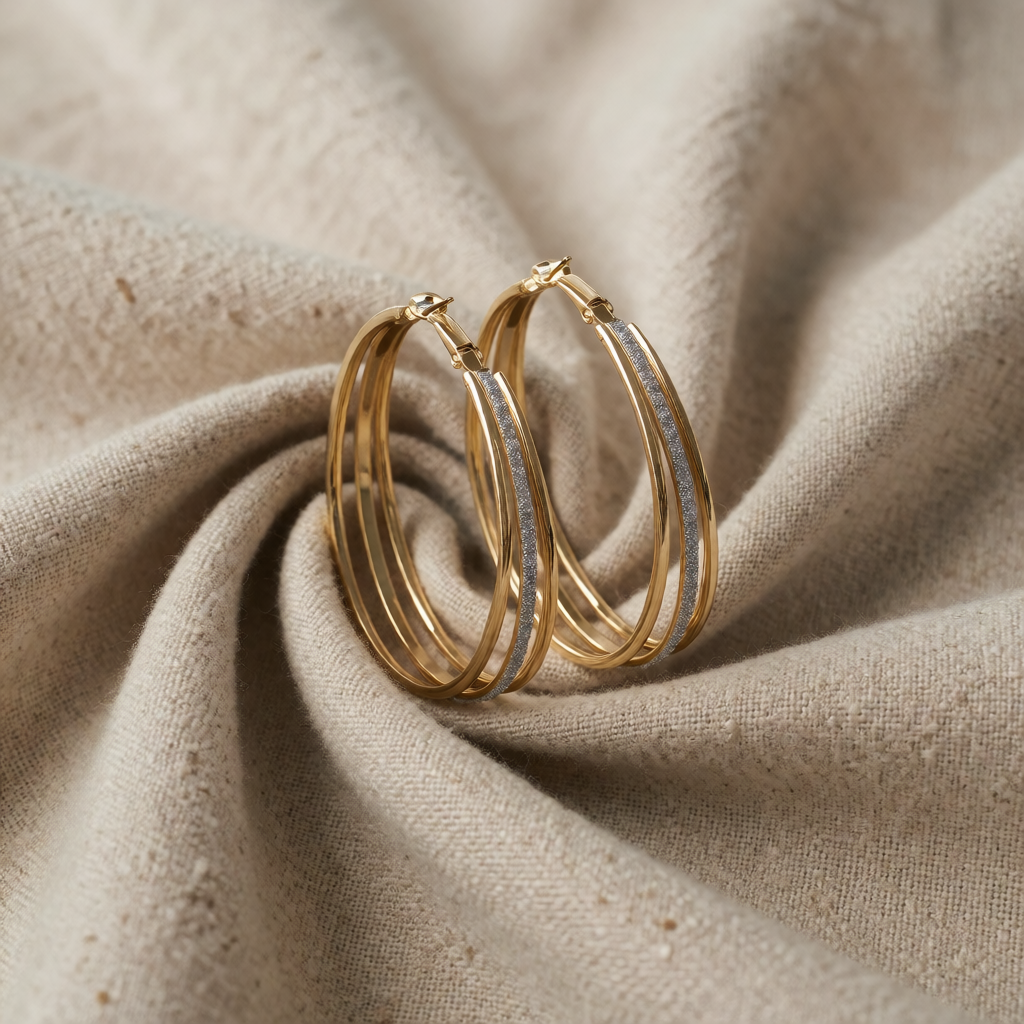 Gold Hoop Earrings Saoirse with Stardust Finish