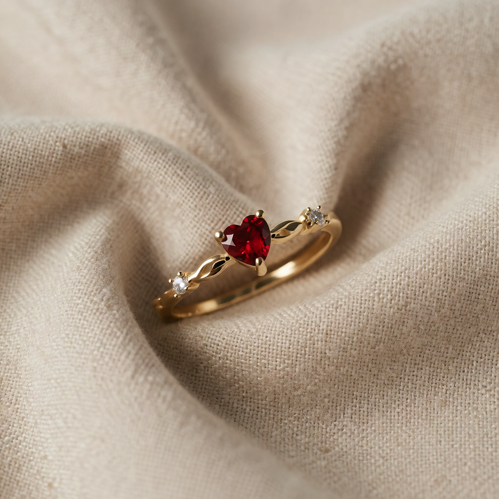 Gold Ring Aisling with Ruby Heart