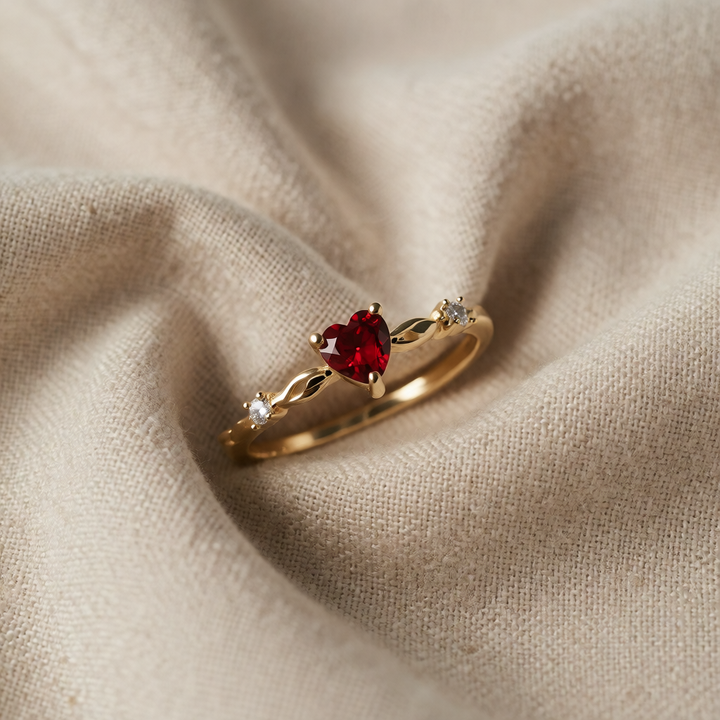 Gold Ring Aisling with Ruby Heart