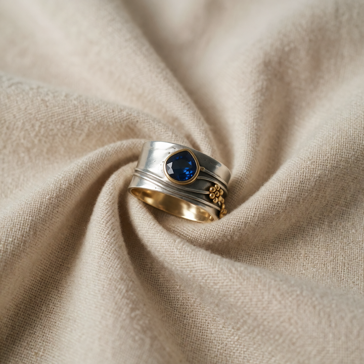 Gold & Silver Band Ring Saoirse with Sapphire
