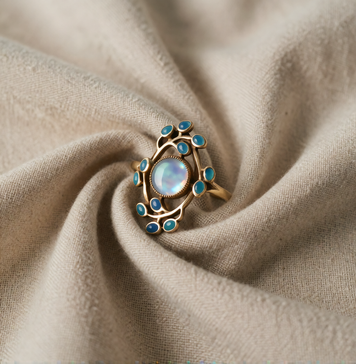Gold Ring Aisling with Moonstone and Turquoise