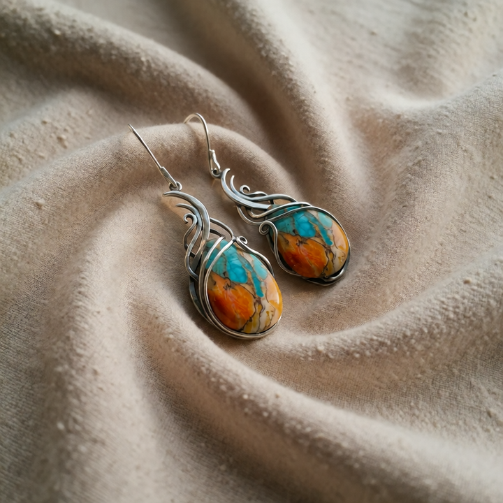 Silver Drop Earrings Órla with Turquoise