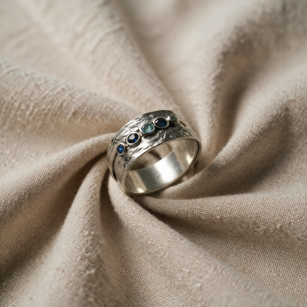 Silver Band Ring Gráinne with Blue Sapphires