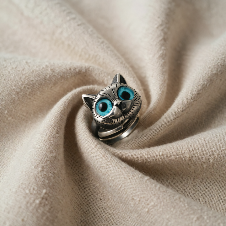 Silver Adjustable Ring Ciara with Cat Motif