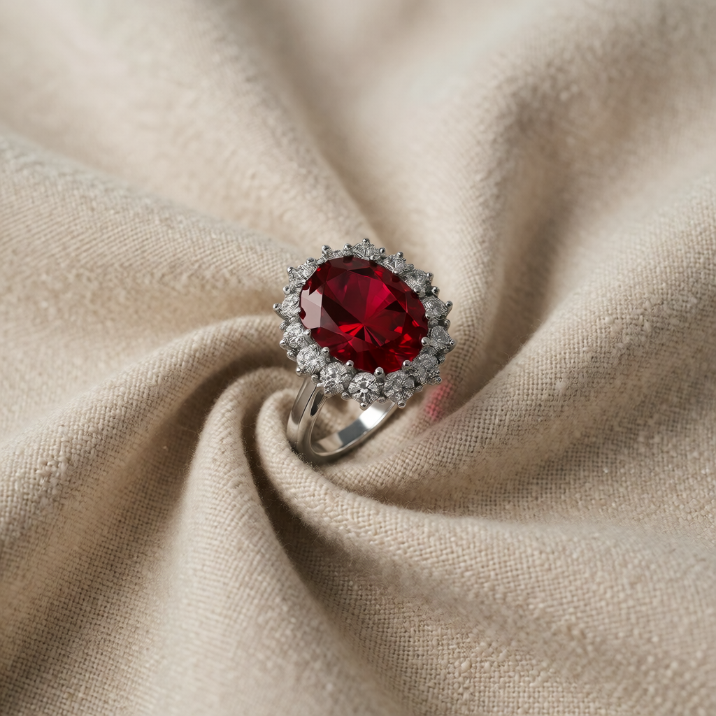 White Gold Ring Eabha with Ruby Halo