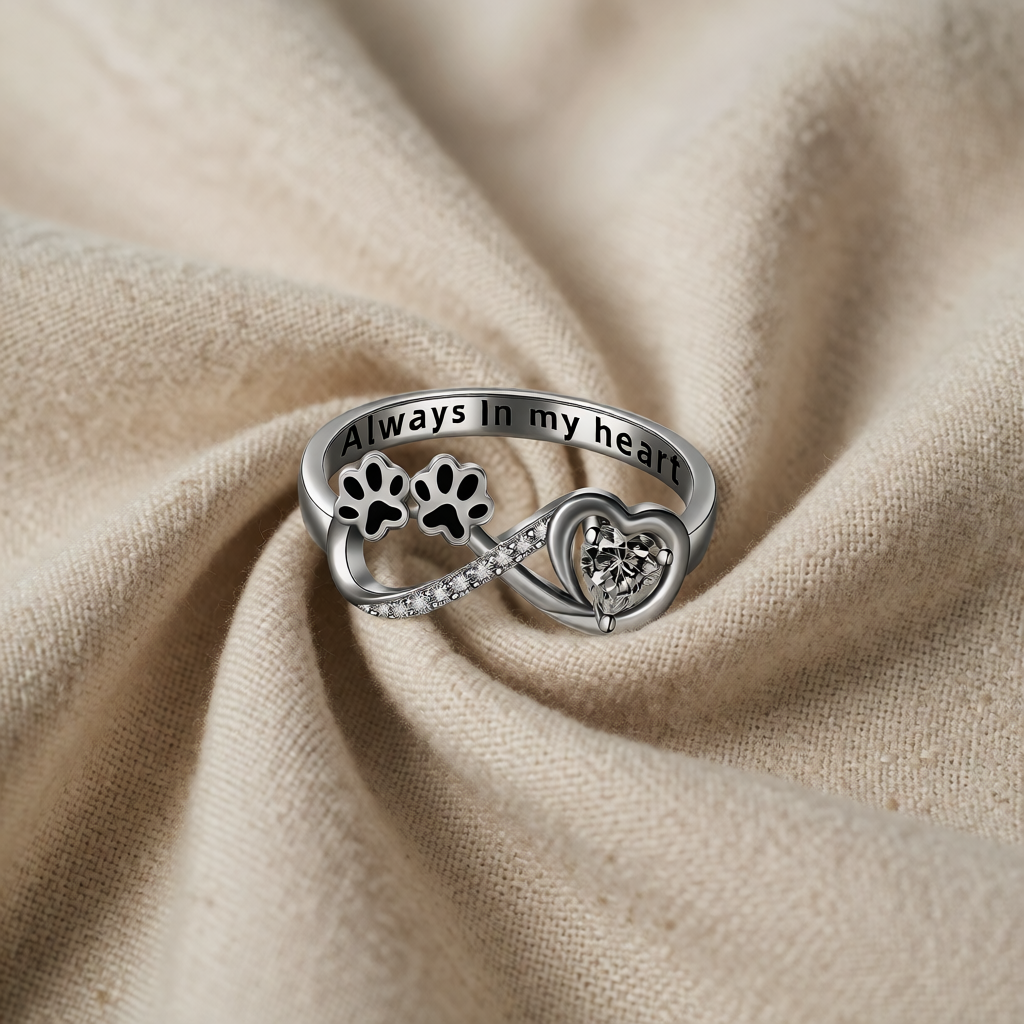 Silver Ring Aoibhinn with Heart & Paw Prints