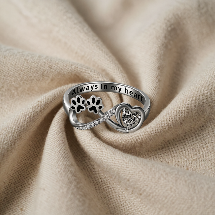 Silver Ring Aoibhinn with Heart & Paw Prints