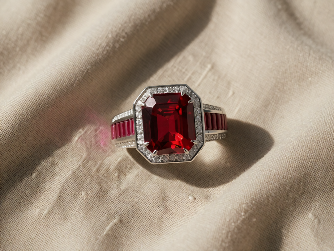 White Gold Ring Sinéad with Ruby Halo