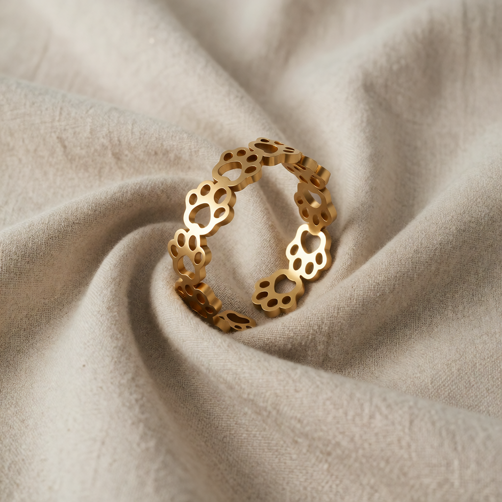 Gold Adjustable Ring Cara with Paw Prints