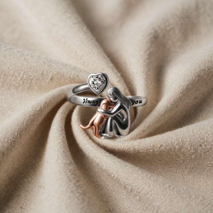 Sterling Silver Adjustable Ring with Woman & Dog Motif