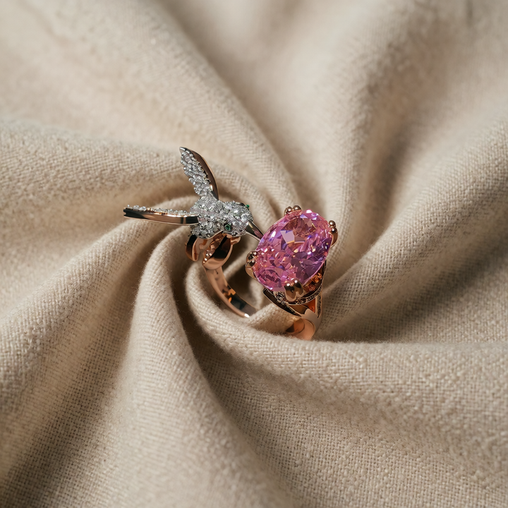 14 Carat Gold-Plated Adjustable Ring with Hummingbird