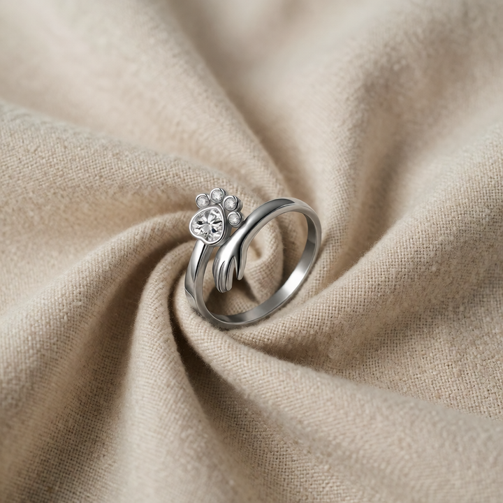 Sterling Silver Adjustable Ring with Crystal Paw & Hand