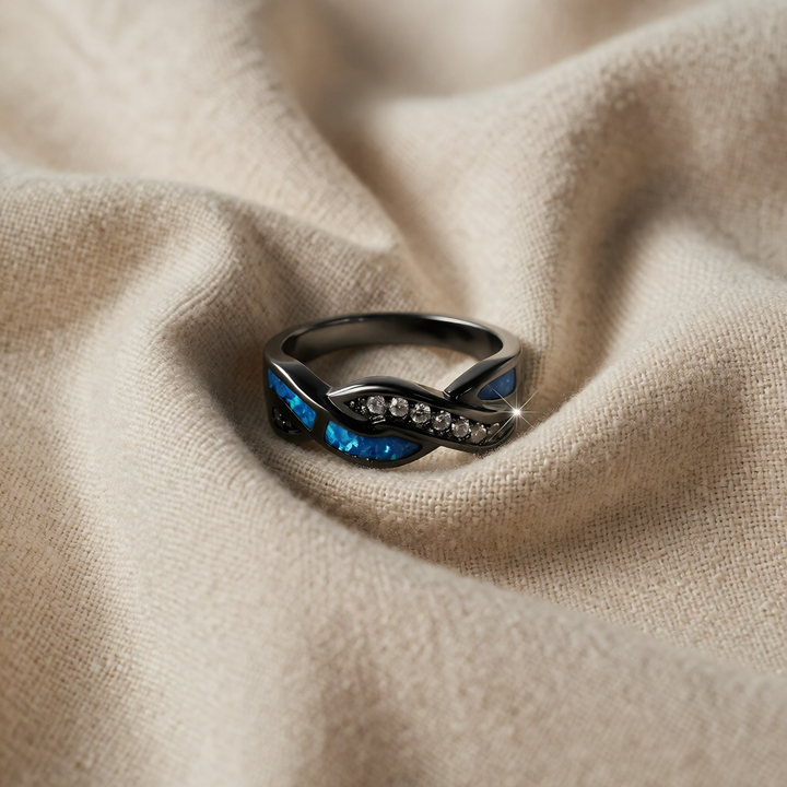 Black Ring Aisling with Blue Opal
