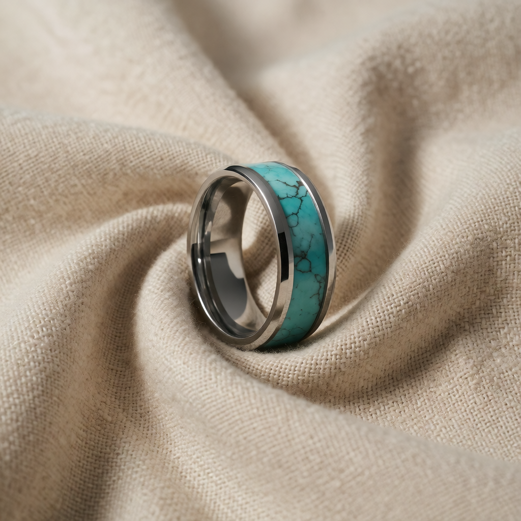 Silver Band Ring Eithne with Turquoise