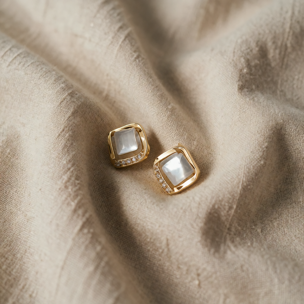 Gold Stud Earrings Saoirse with Moonstone