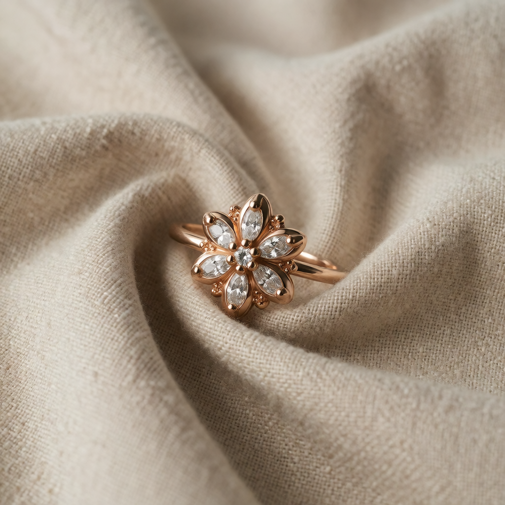 Rose Gold Ring Sorcha with Crystal Blossom