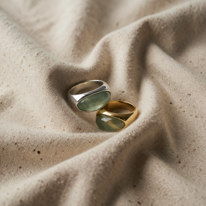Silver & Gold Ring Muirne with Green Stone