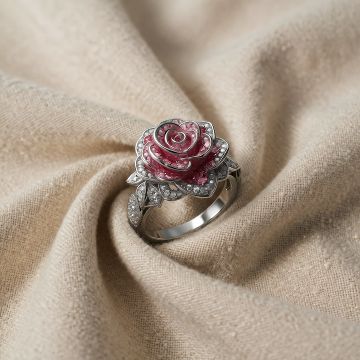 Silver Ring Clíodhna with Pink Rose