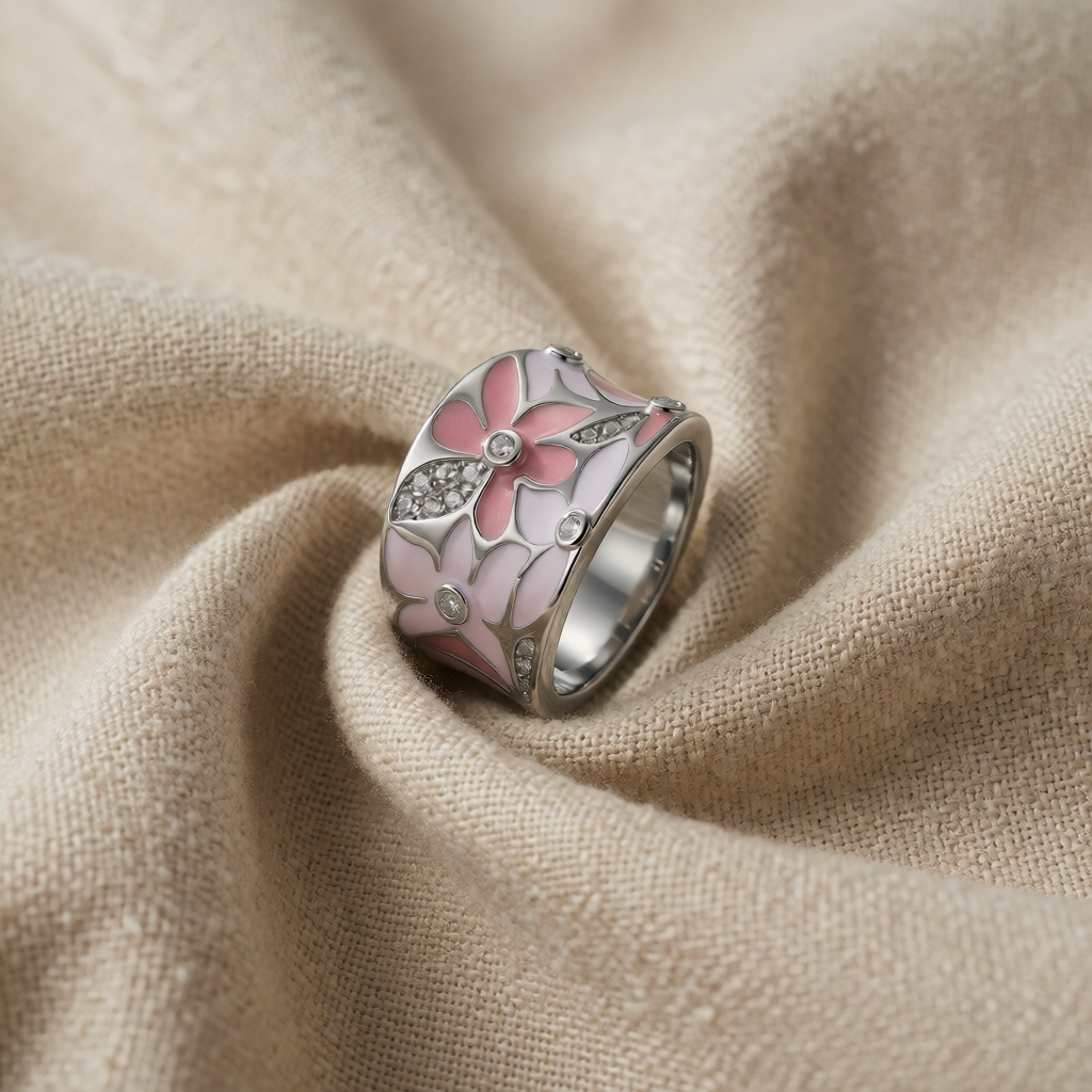 Silver Ring Clíona with Floral Motif