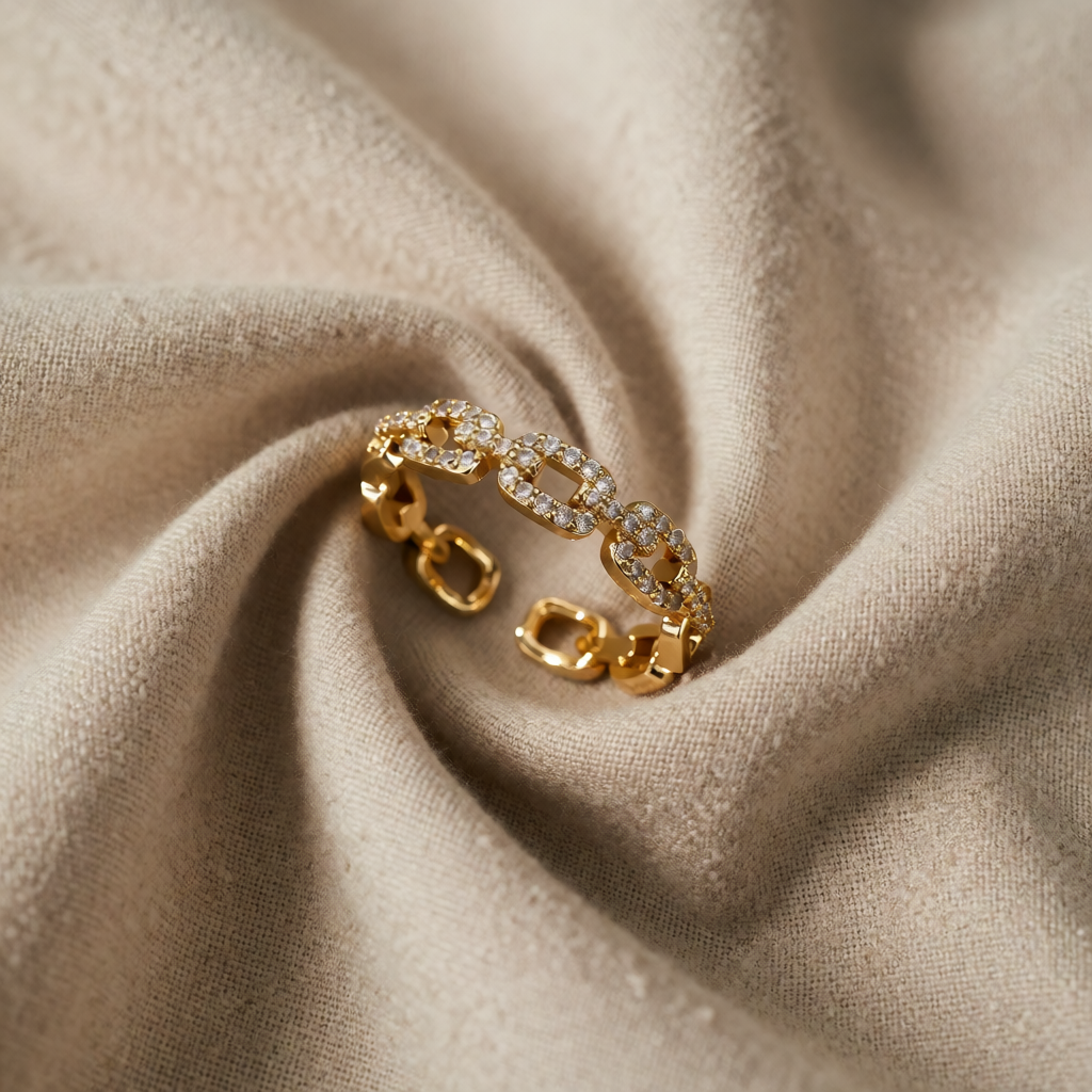 Gold Adjustable Ring Saoirse with Zirconia