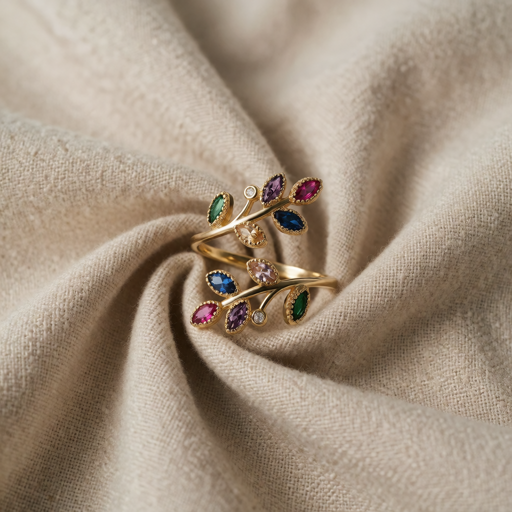Gold Ring Laoise with Multicoloured Leaf Stones