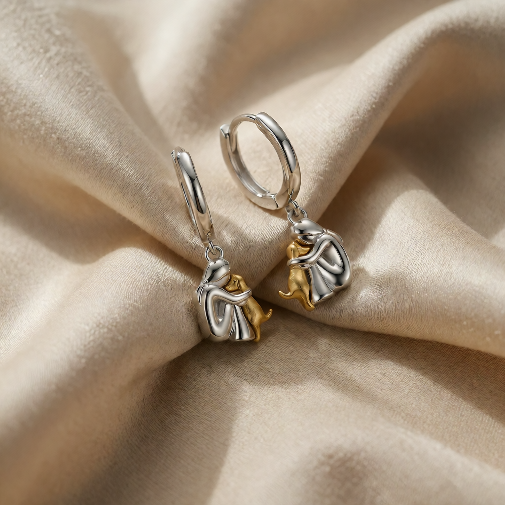 Gold & Silver Dog Hug Earrings Nóra