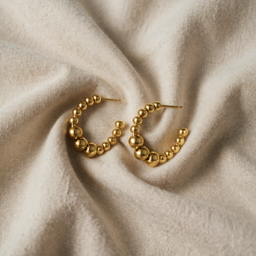 Gold Beaded Hoop Earrings Órlaith