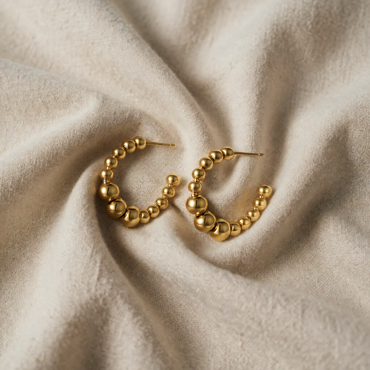 Gold Beaded Hoop Earrings Órlaith