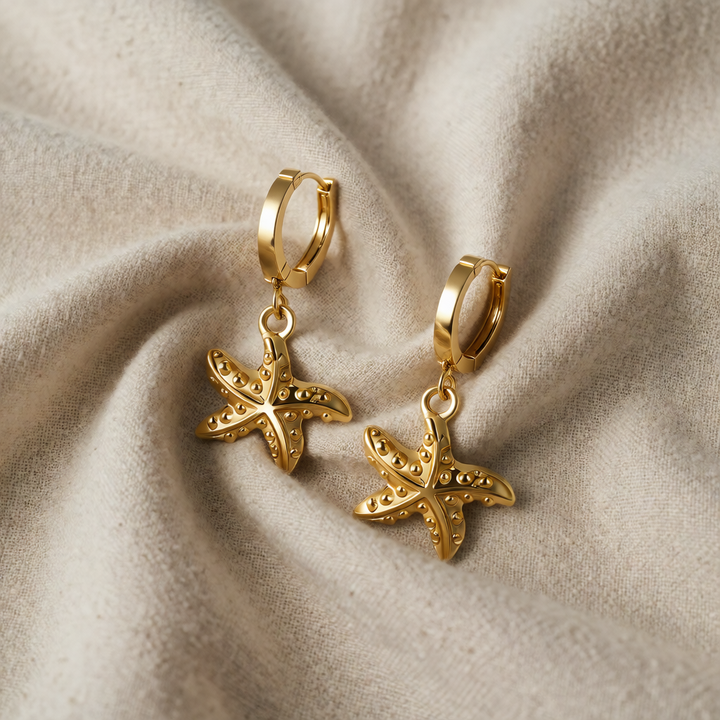 Gold Huggie Earrings Fiadh with Starfish