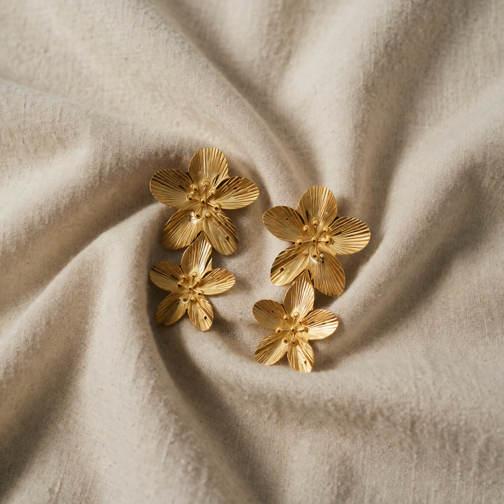 Gold Drop Earrings Sinéad with Flowers