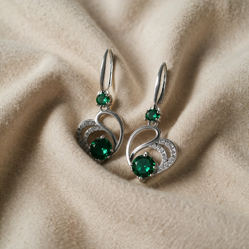 Silver Drop Earrings Méabh with Emerald Crystals