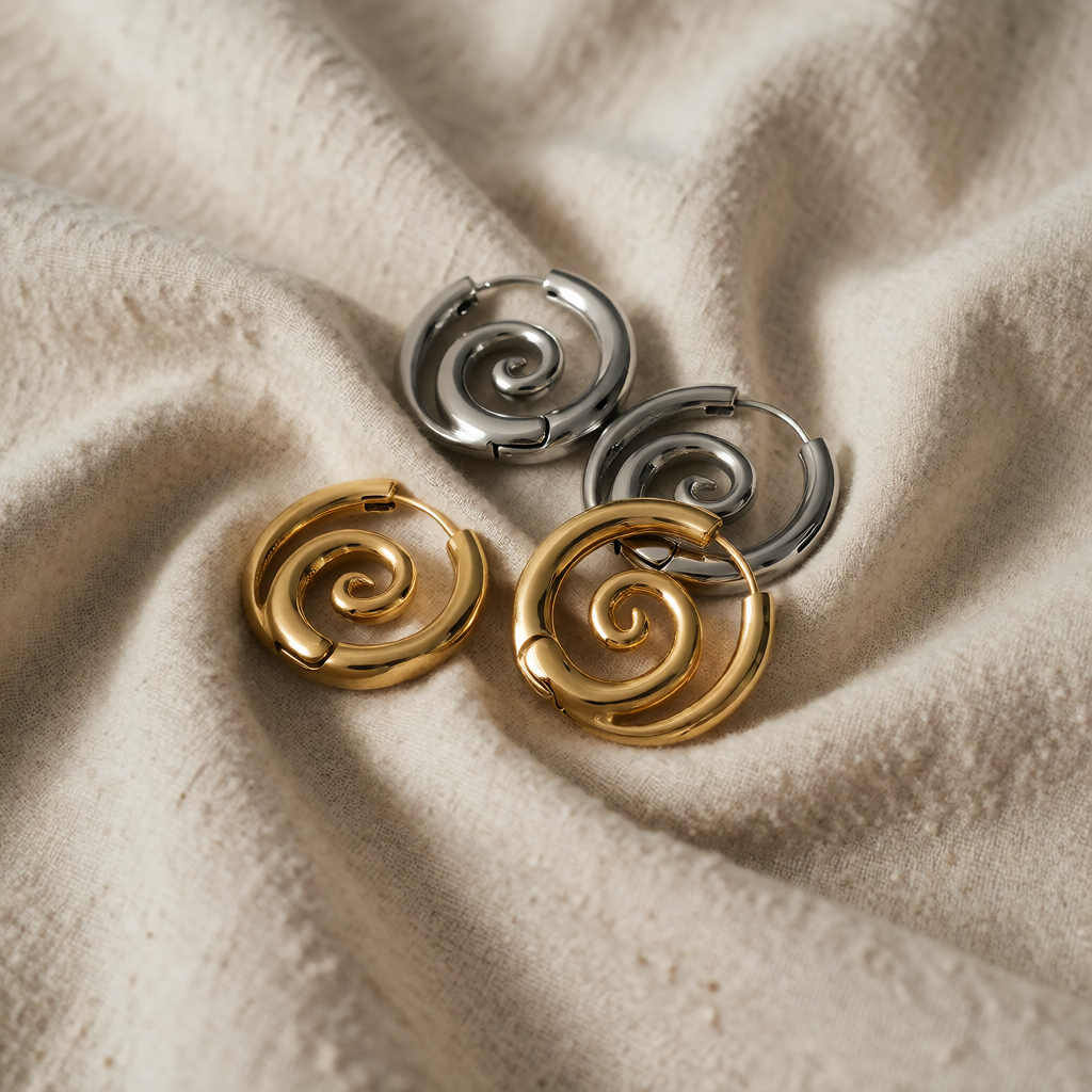 Gold Hoop Earrings Aisling with Spiral Design