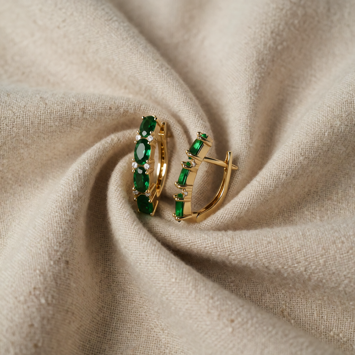Gold Hoop Earrings Caoimhe with Emeralds